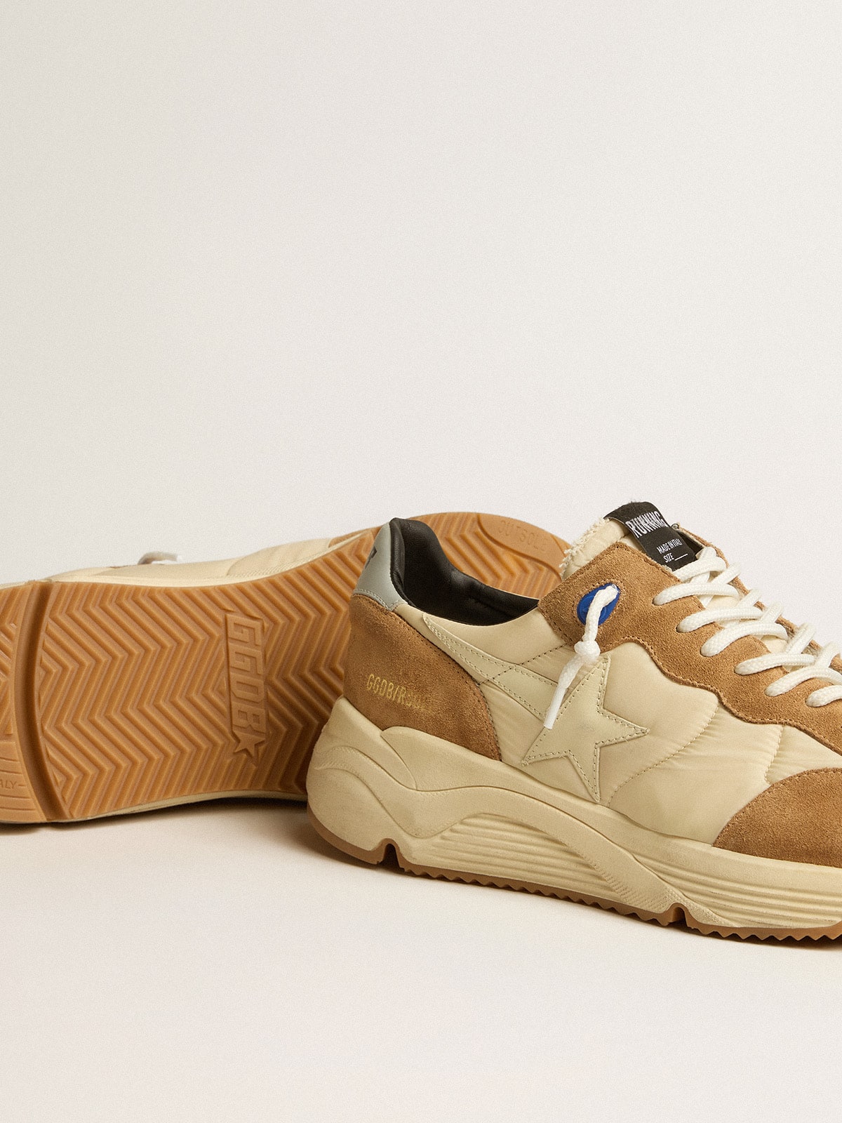 Golden Goose - Men's Running Sole in ivory nylon and tobacco suede in 