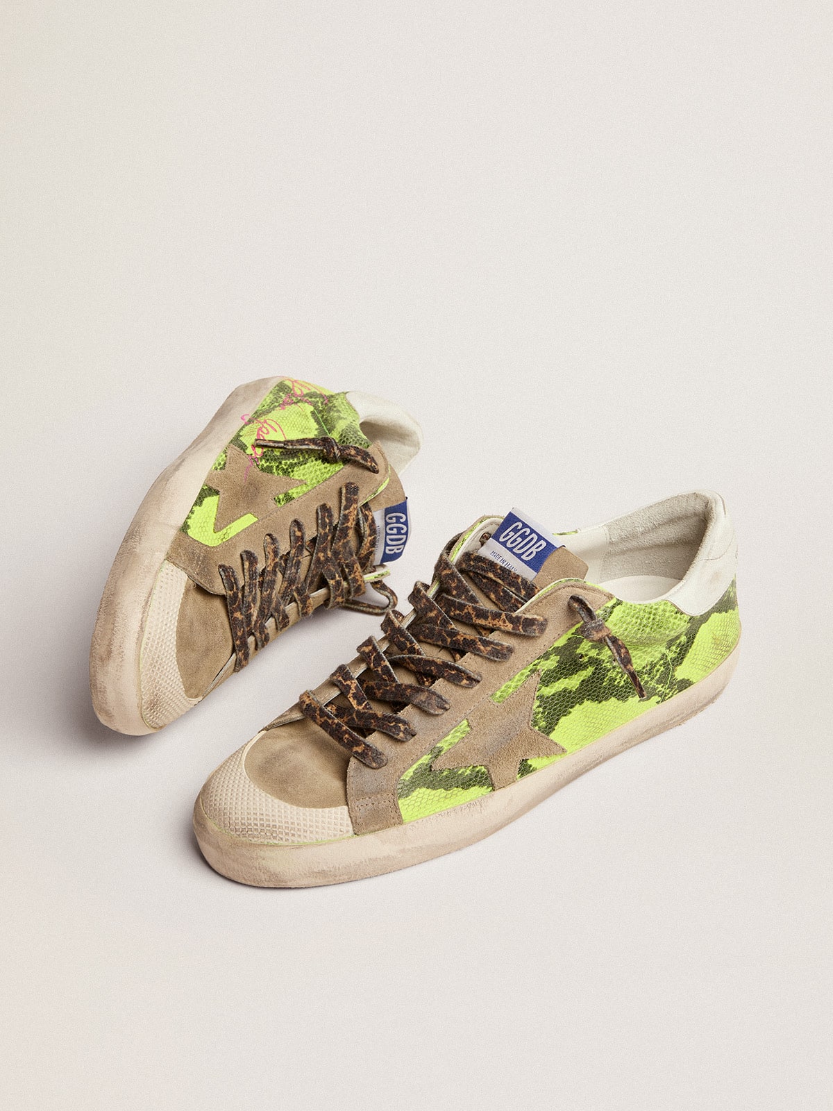 Golden Goose - Men's Super-Star LTD in fluorescent yellow suede and dove gray inserts in 