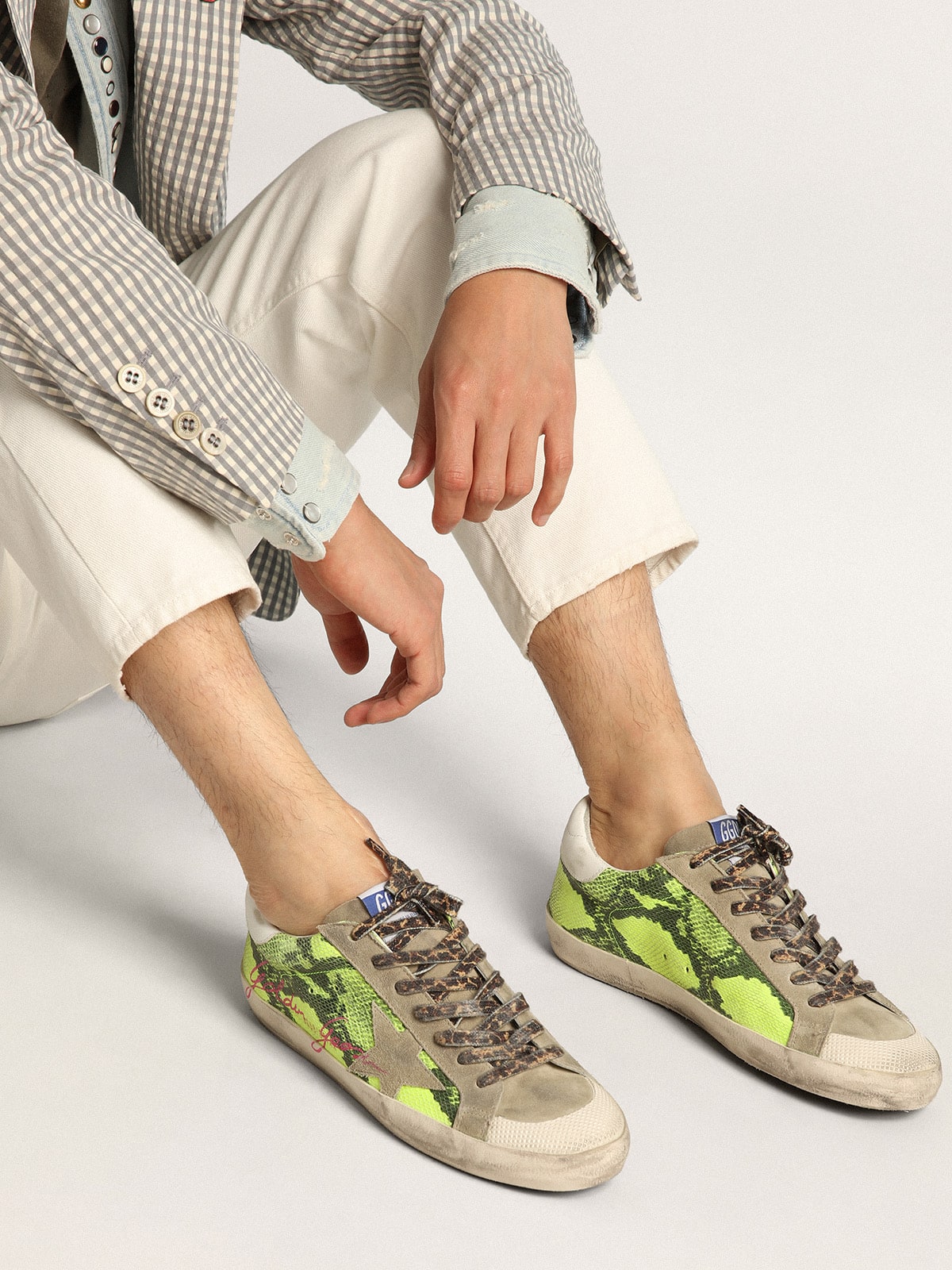 Golden Goose - Men's Super-Star LTD in fluorescent yellow suede and dove gray inserts in 