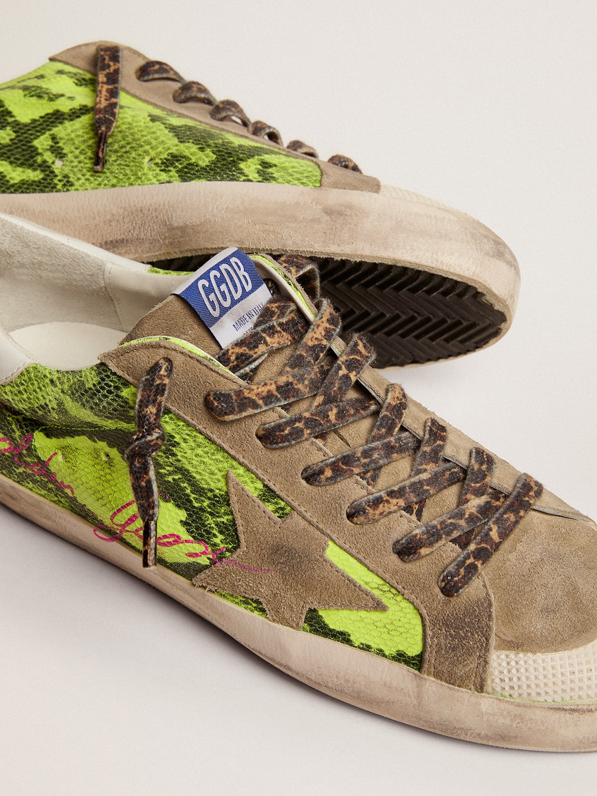 Golden Goose - Men's Super-Star LTD in fluorescent yellow suede and dove gray inserts in 