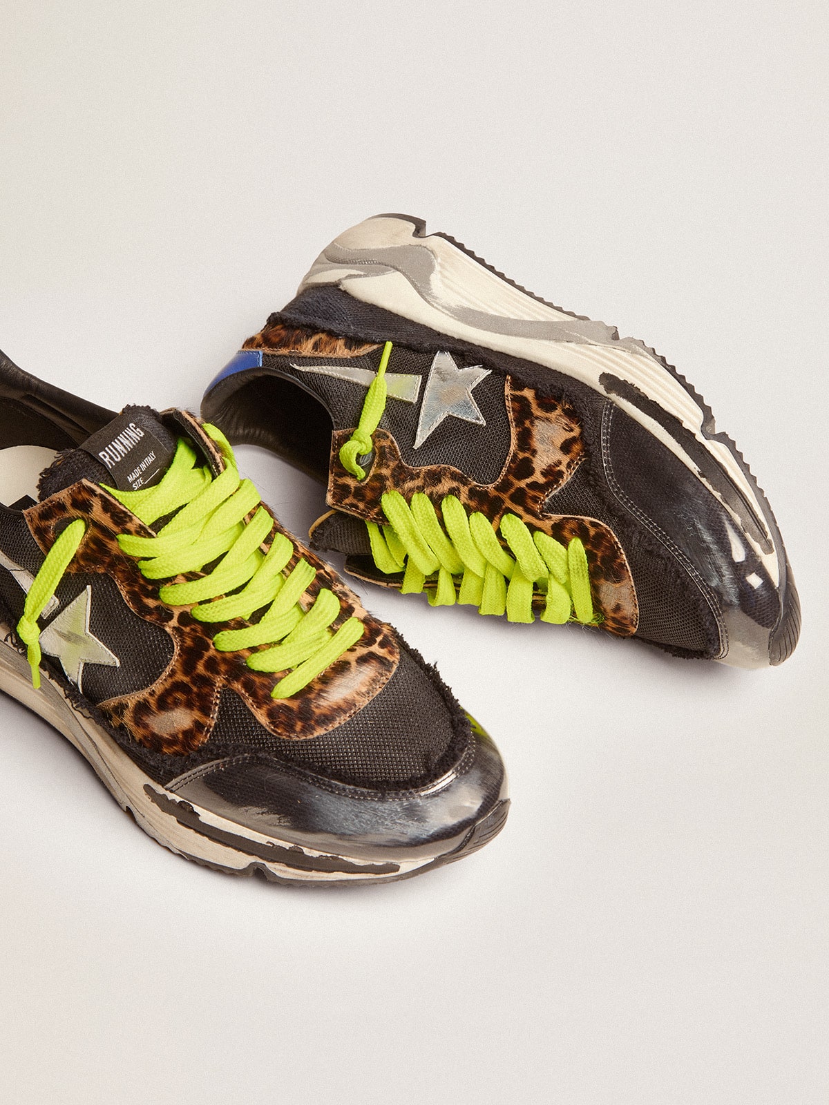 Golden Goose - Men's Running Sole LTD in mesh with leopard print pony skin inserts in 