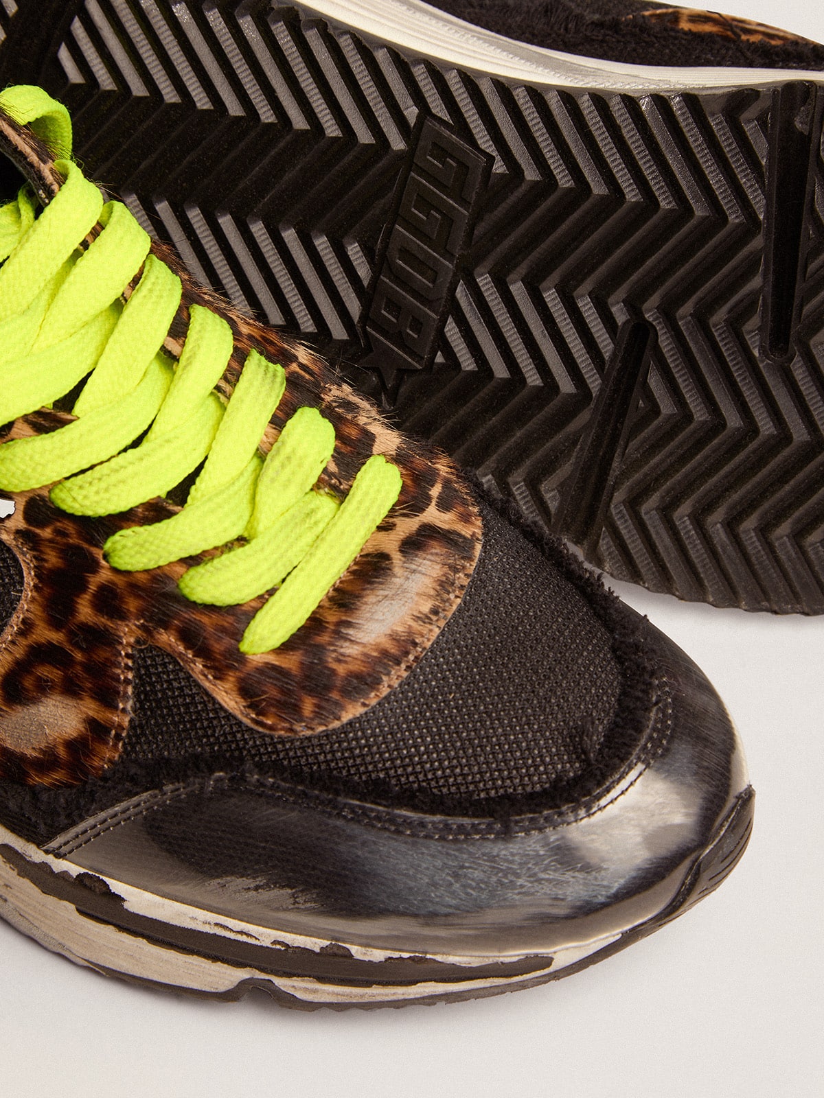 Golden Goose - Men's Running Sole LTD in mesh with leopard print pony skin inserts in 