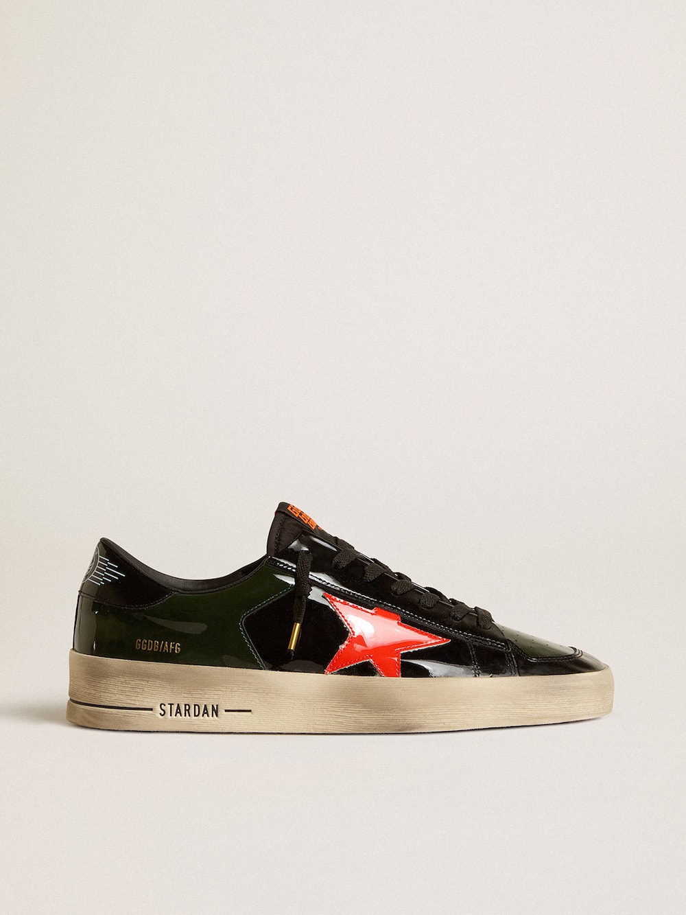 Golden Goose - Men's Stardan LAB in black and green patent leather with orange star in 