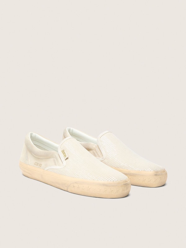 Men&rsquo;s VCE Penstar in beige suede and pearl-colored sequins