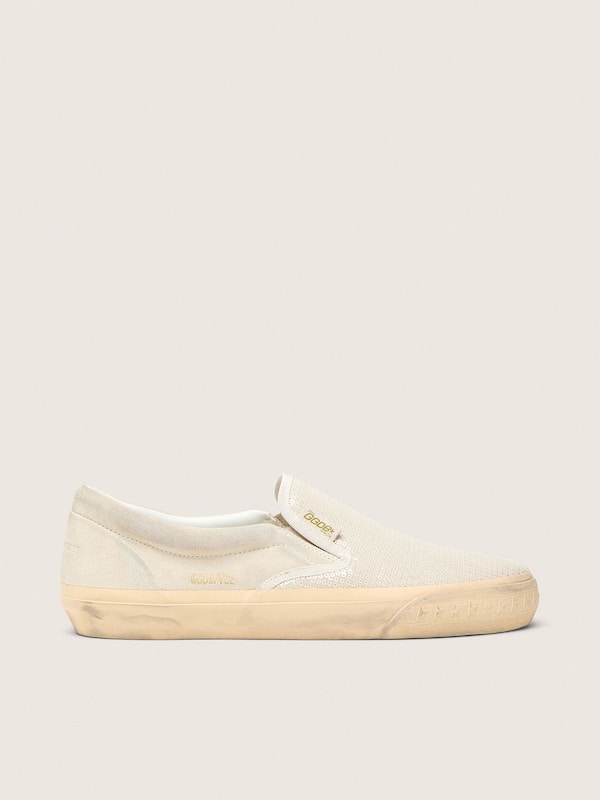 Golden Goose - Men&rsquo;s VCE Penstar in beige suede and pearl-colored sequins in 
