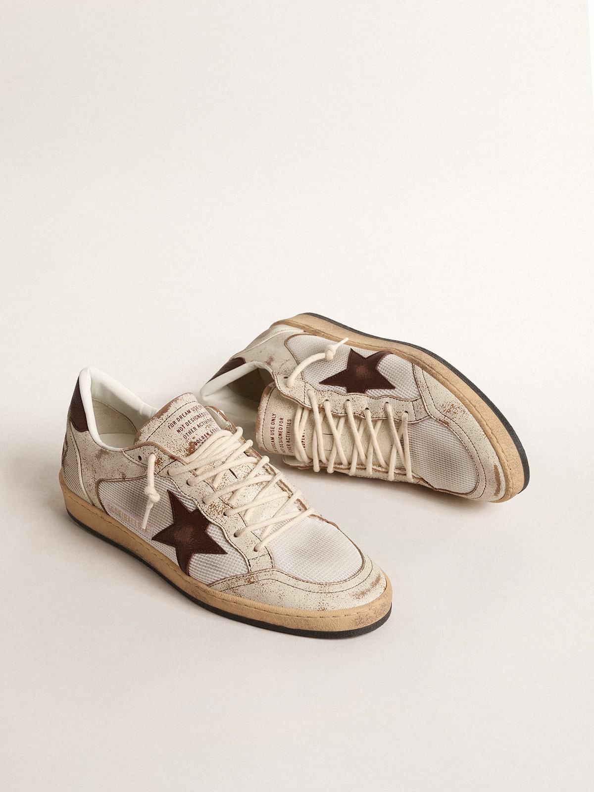 Golden Goose - Ball Star LTD para hombre de piel color crudo y malla blanca con estrella marrón in 