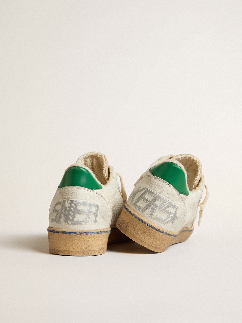 Golden Goose - Ball Star LTD with sand mesh star and green leather heel tab in 