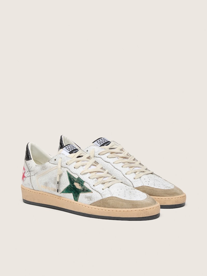Golden Goose - Ball Star Uomo con stella in pelle laminata e talloncino in pelle grigia in 
