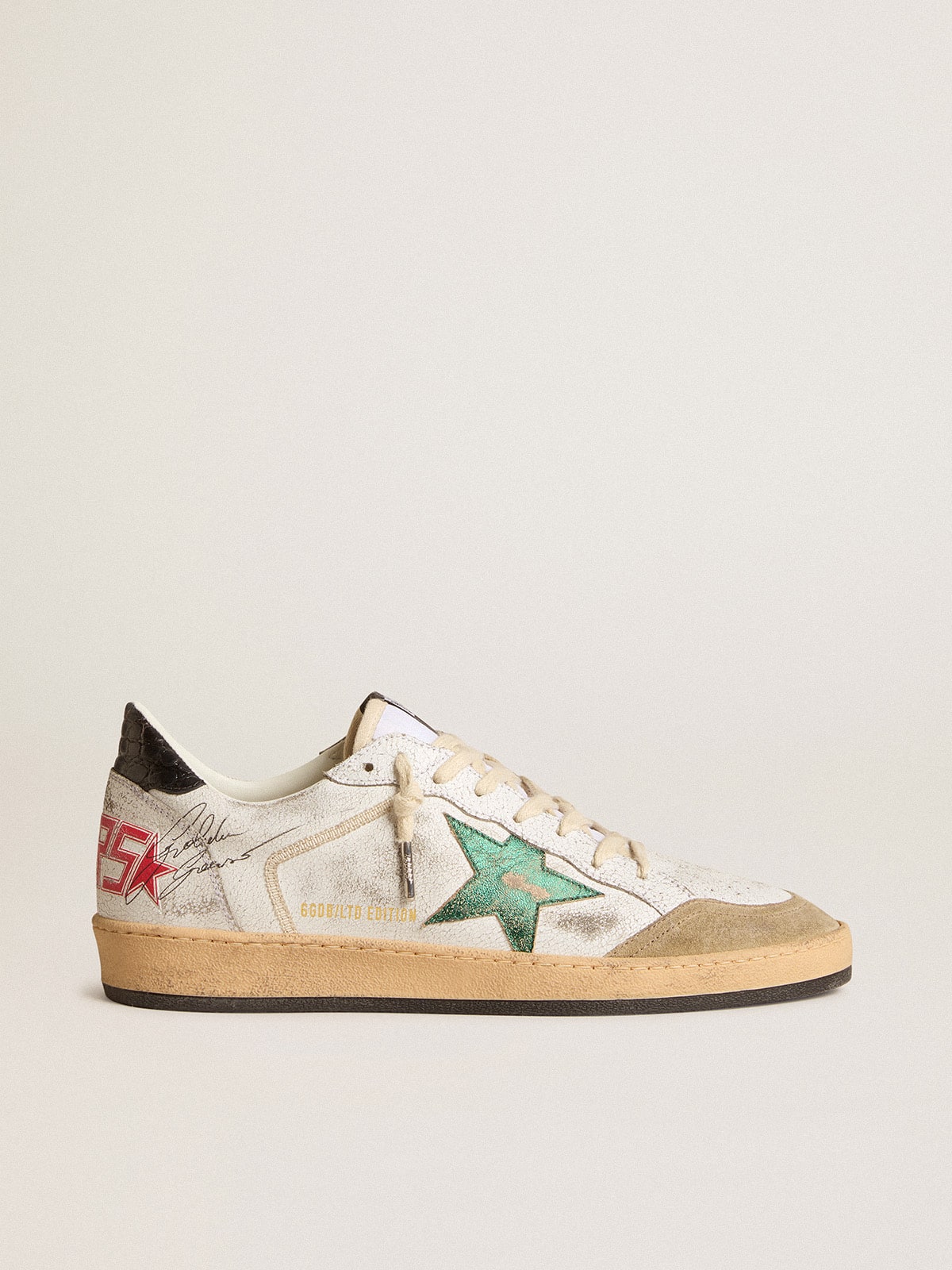 Golden Goose - Ball Star con estrella de piel laminada y refuerzo del talón de piel gris in 