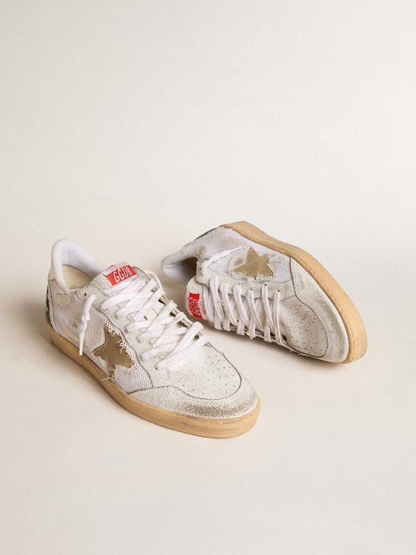 Golden Goose - Ball Star LTD in white crackle leather and mesh with suede star in 