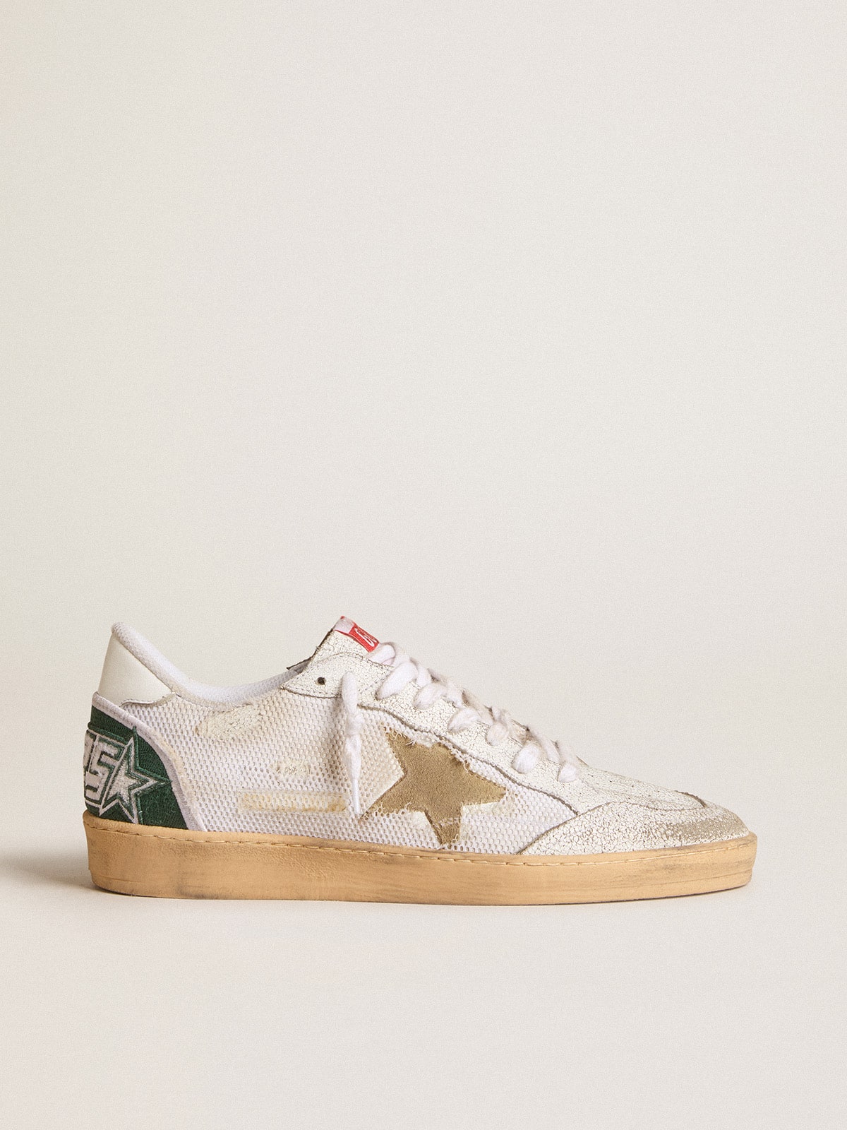 Golden Goose - Ball Star LTD in white crackle leather and mesh with suede star in 