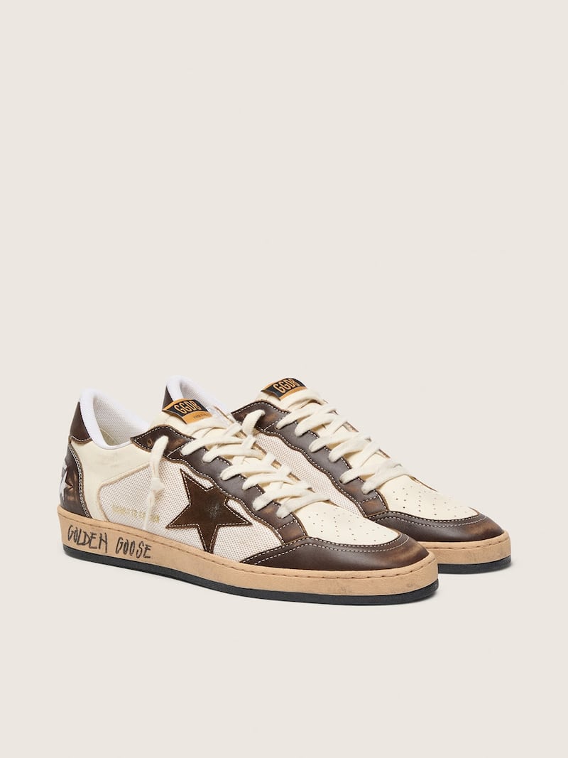 Golden Goose - Ball Star de napa e tela com estrela de suede e inser&ccedil;&otilde;es de couro marrom in 