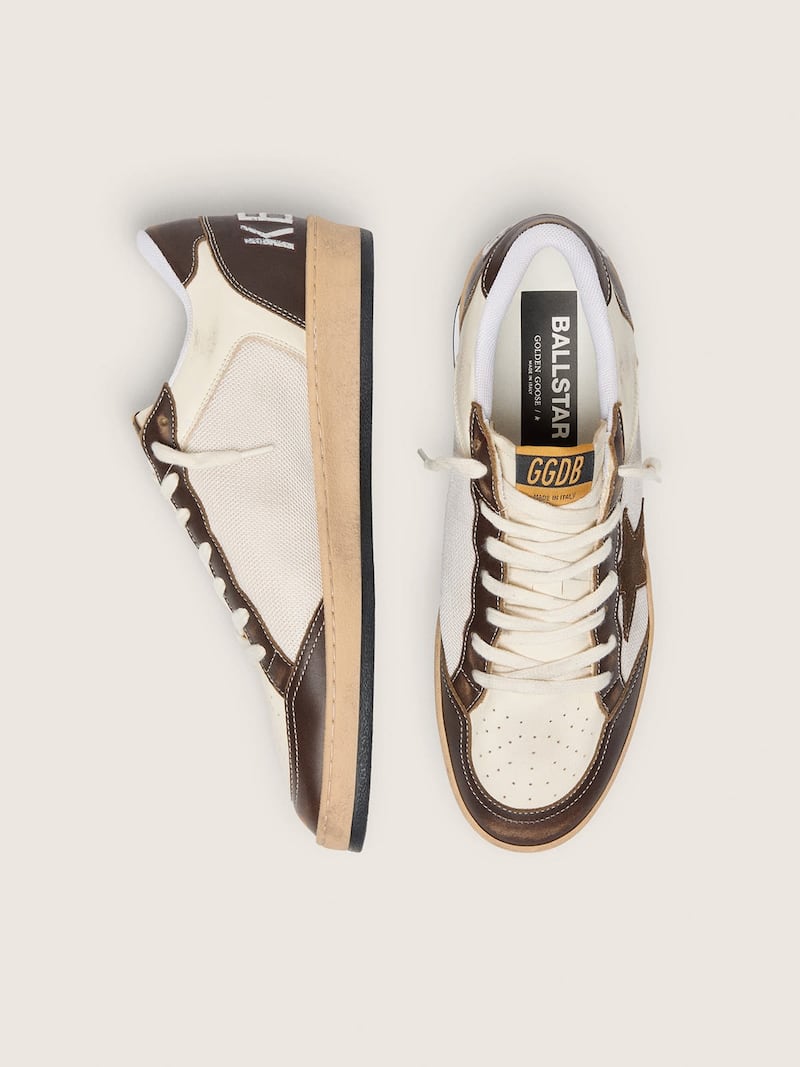 Golden Goose - Ball Star de napa e tela com estrela de suede e inser&ccedil;&otilde;es de couro marrom in 