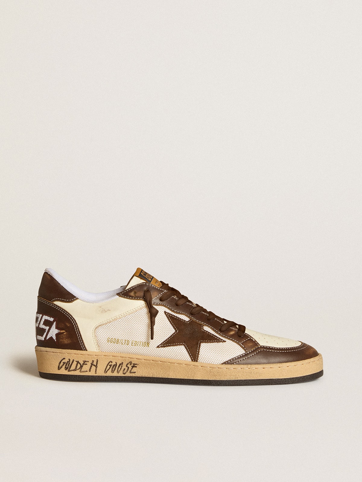 Ball Star Uomo in nappa e rete con stella in suede e inserti in pelle marrone Golden Goose