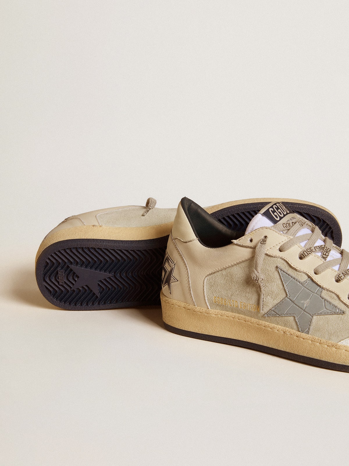 Golden Goose - Men's Ball Star LTD in leather and suede with crocodile print leather star in 