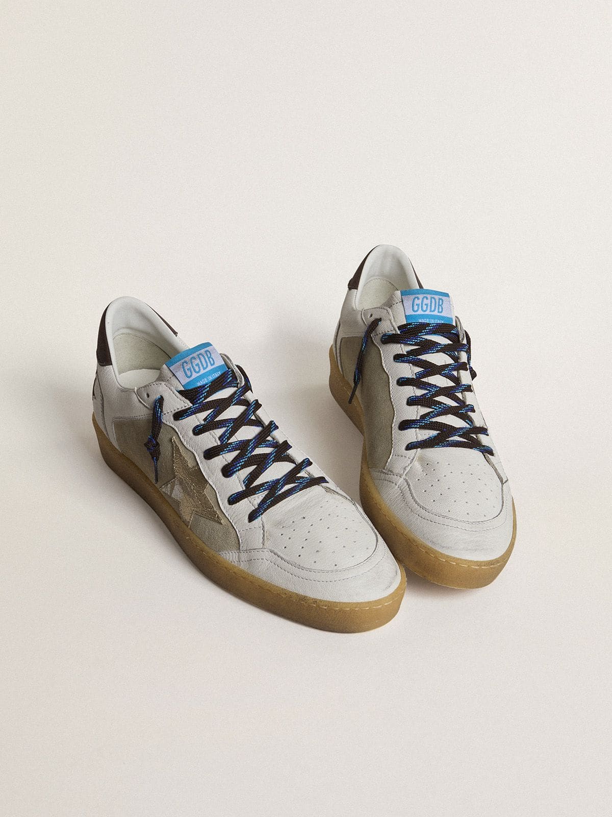 Golden Goose - Ball Star LTD with foiled crackle leather star and brown leather heel tab in 