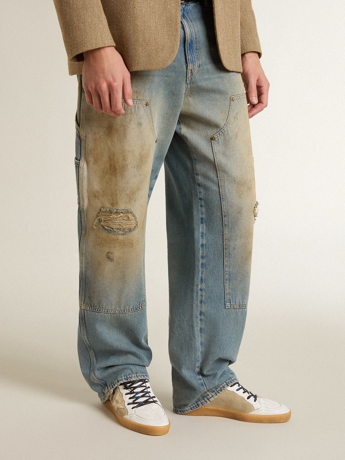 Golden Goose - Ball Star LTD with foiled crackle leather star and brown leather heel tab in 