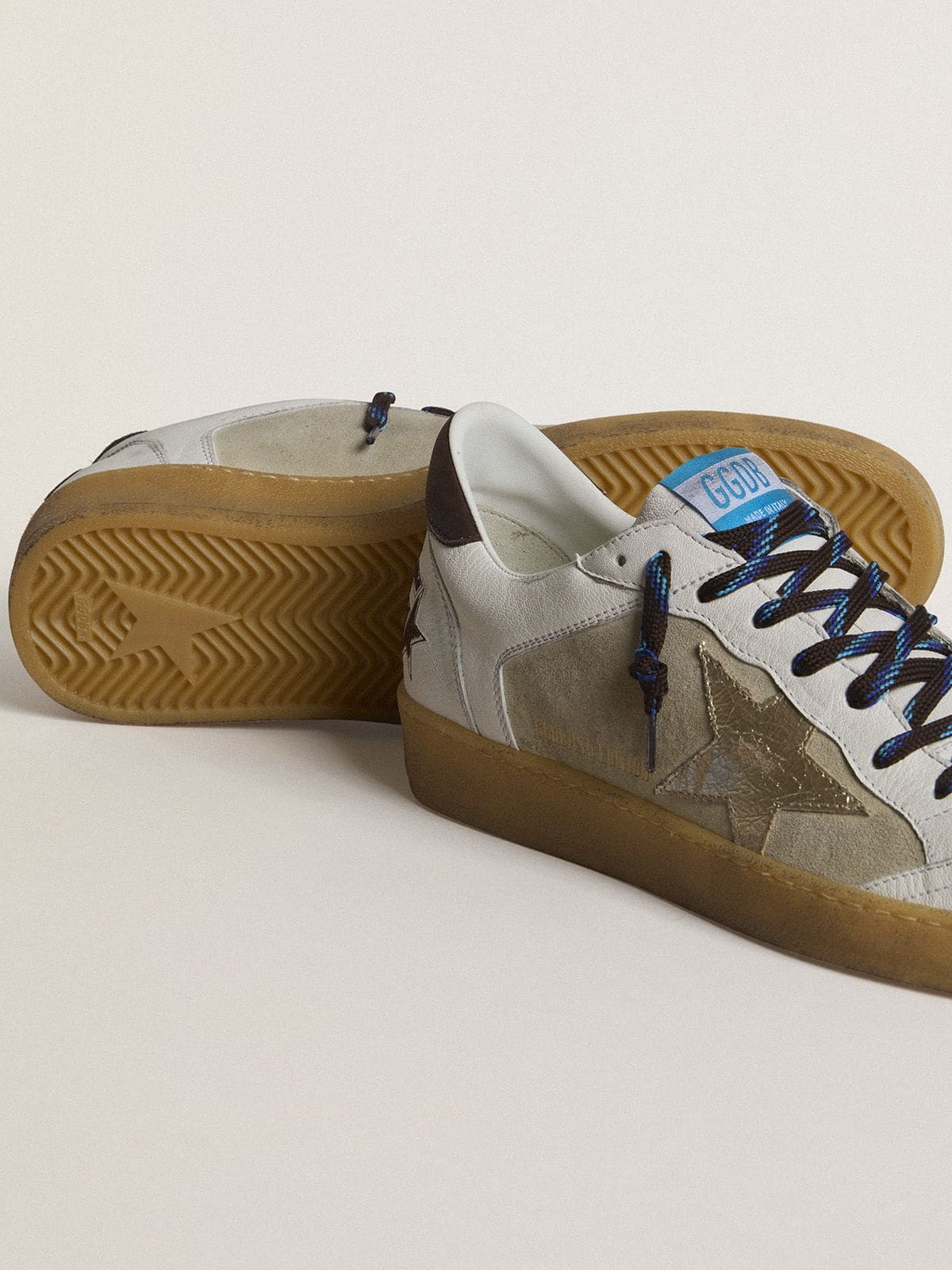 Golden Goose - Ball Star LTD with foiled crackle leather star and brown leather heel tab in 