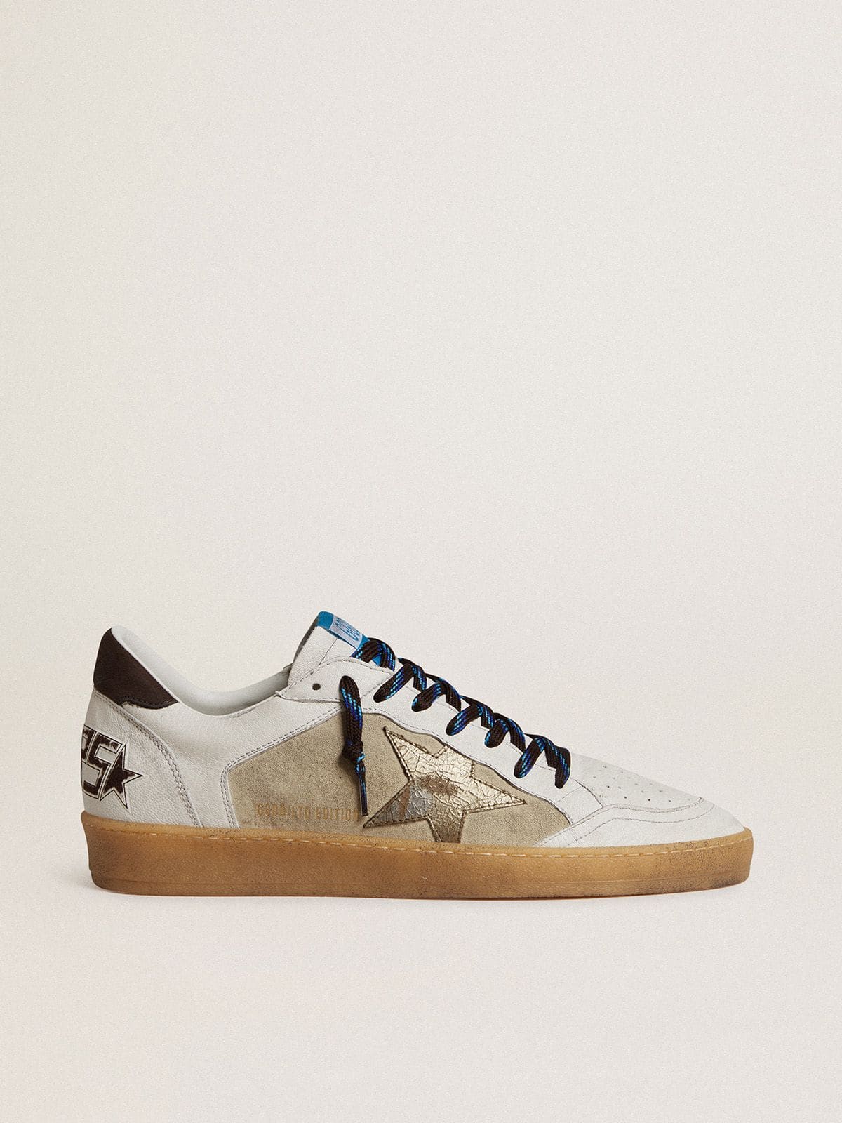 Golden Goose - Ball Star LTD with foiled crackle leather star and brown leather heel tab in 