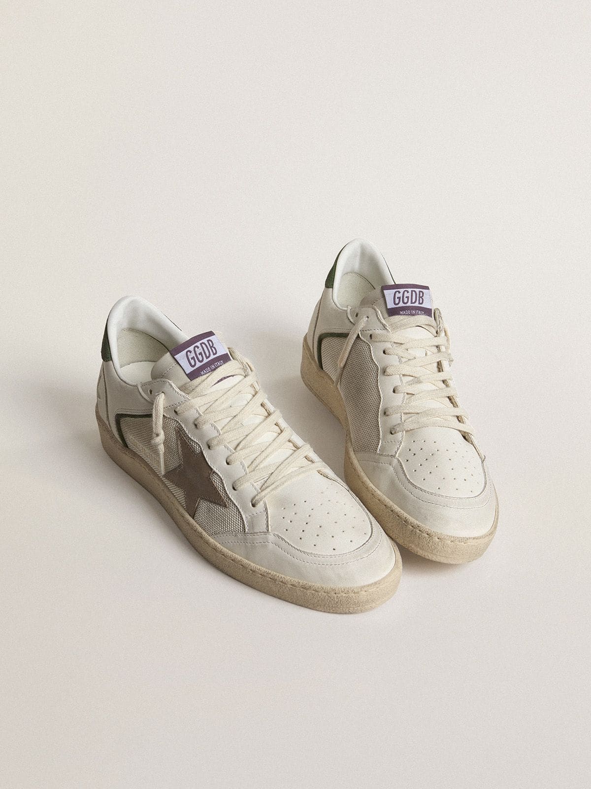 Golden Goose - Ball Star LTD in mesh and nappa leather with gray leather star and green suede heel tab in 