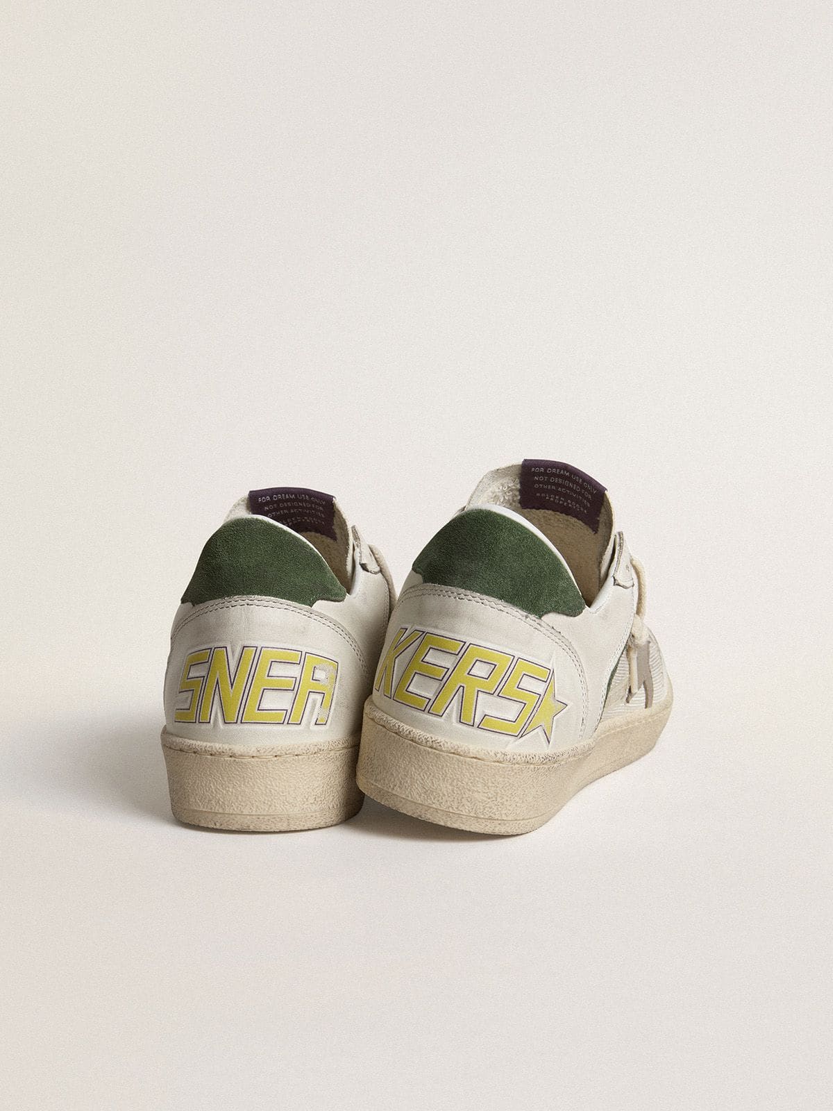 Golden Goose - Ball Star LTD in mesh and nappa leather with gray leather star and green suede heel tab in 
