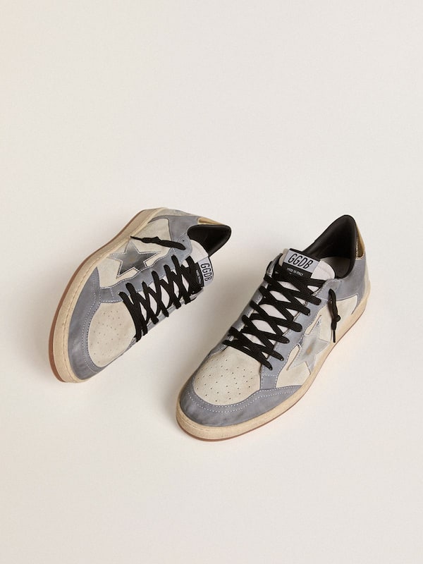 Golden Goose - Men's Ball Star in suede and nubuck with silver metallic leather star and gold metallic leather heel tab in 