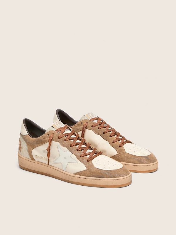 Men's Ball Star LTD in white leather and tobacco suede with white star