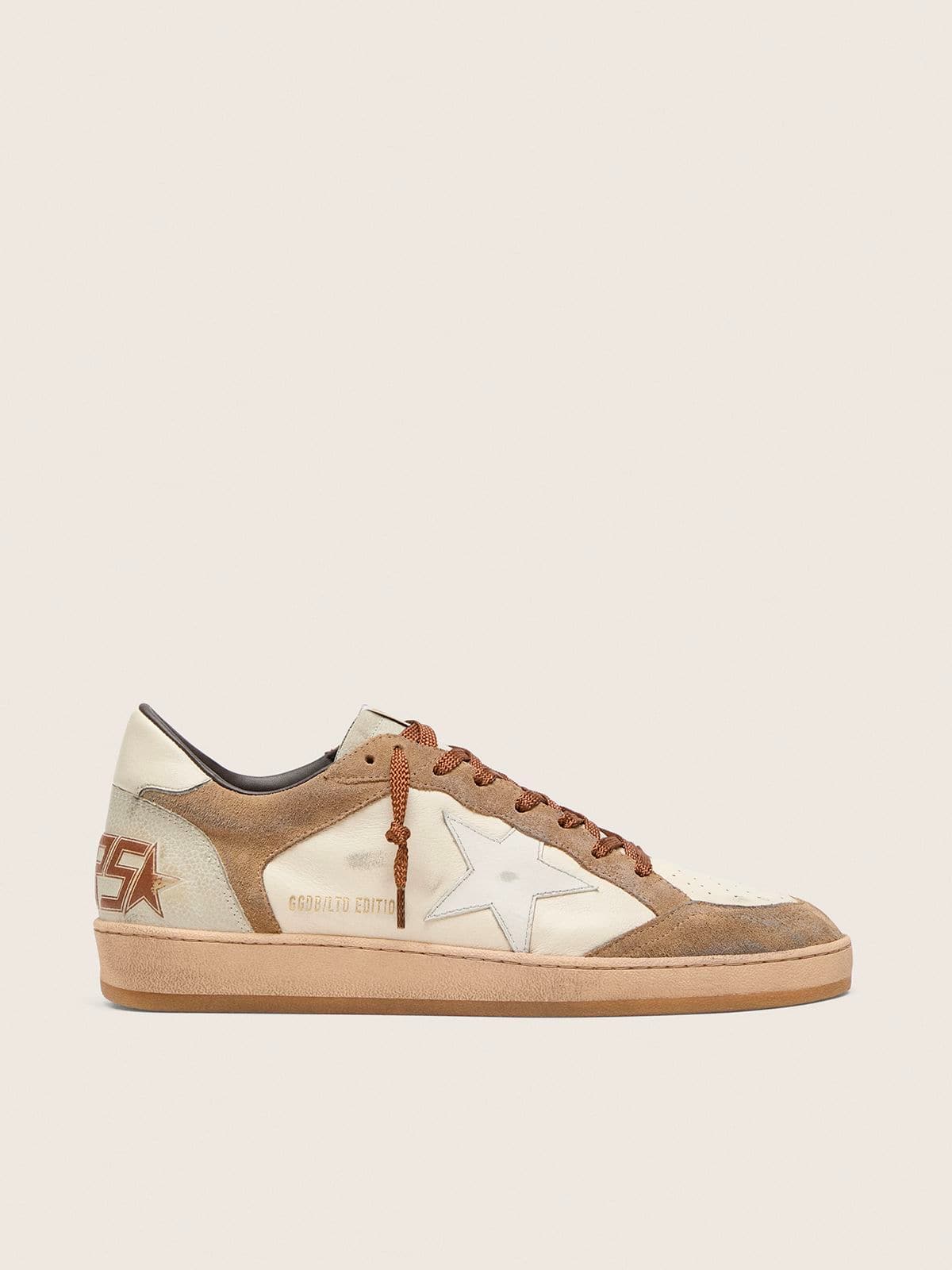 Golden Goose - Ball Star LTD uomo in pelle bianca e suede color tabacco con stella bianca in 