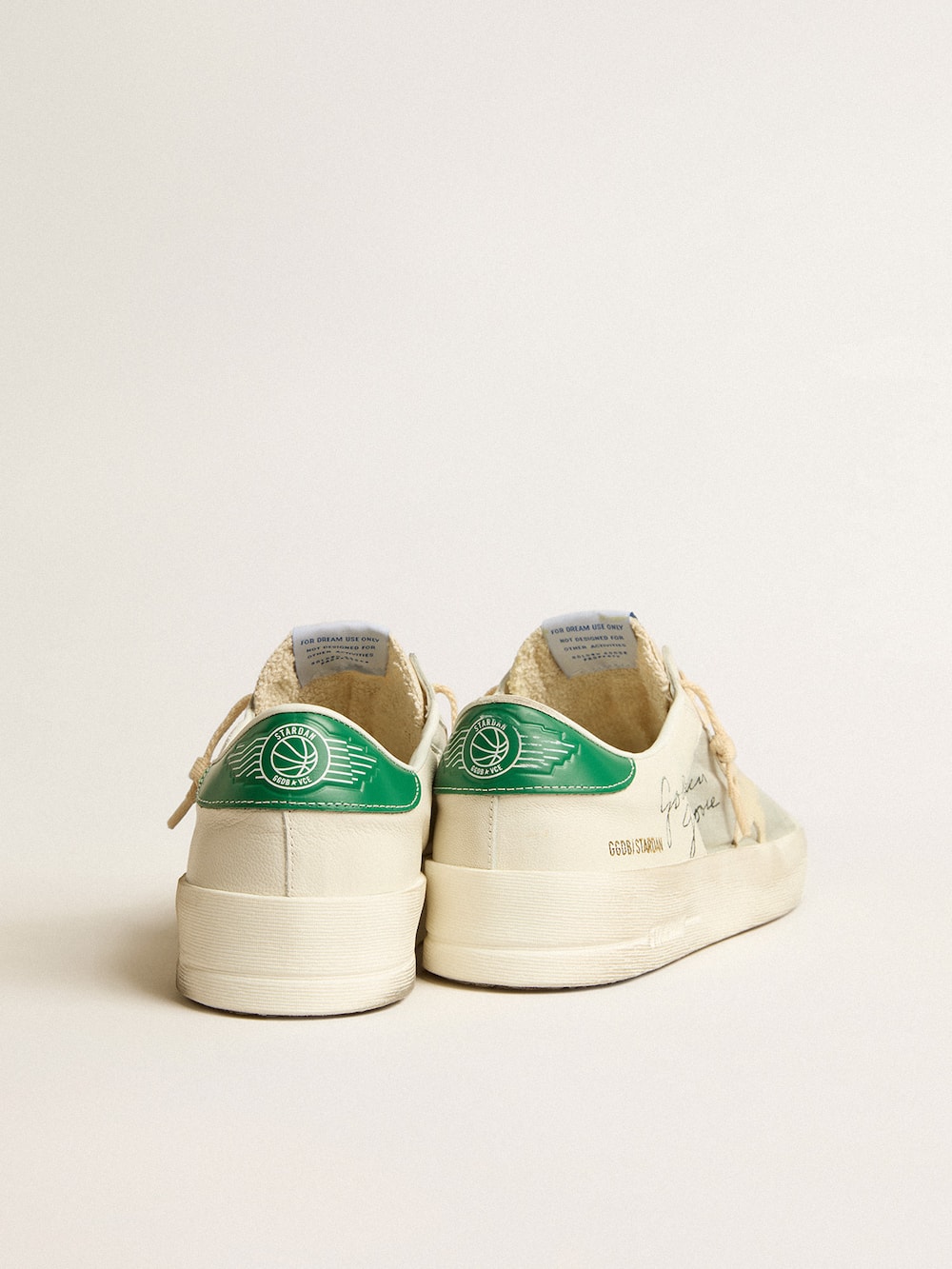 Golden Goose - Stardan in nappa leather and ripstop fabric with cream star and green heel tab in 