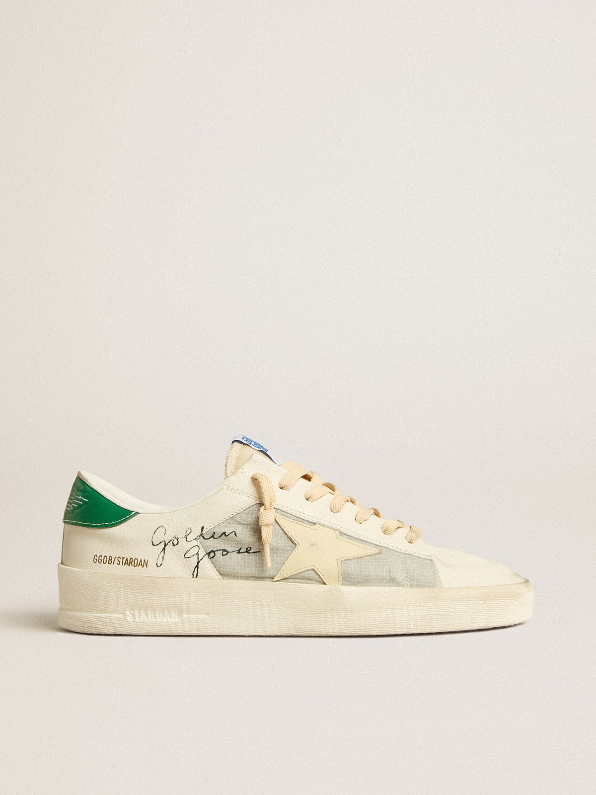 Golden Goose - Stardan in nappa leather and ripstop fabric with cream star and green heel tab in 