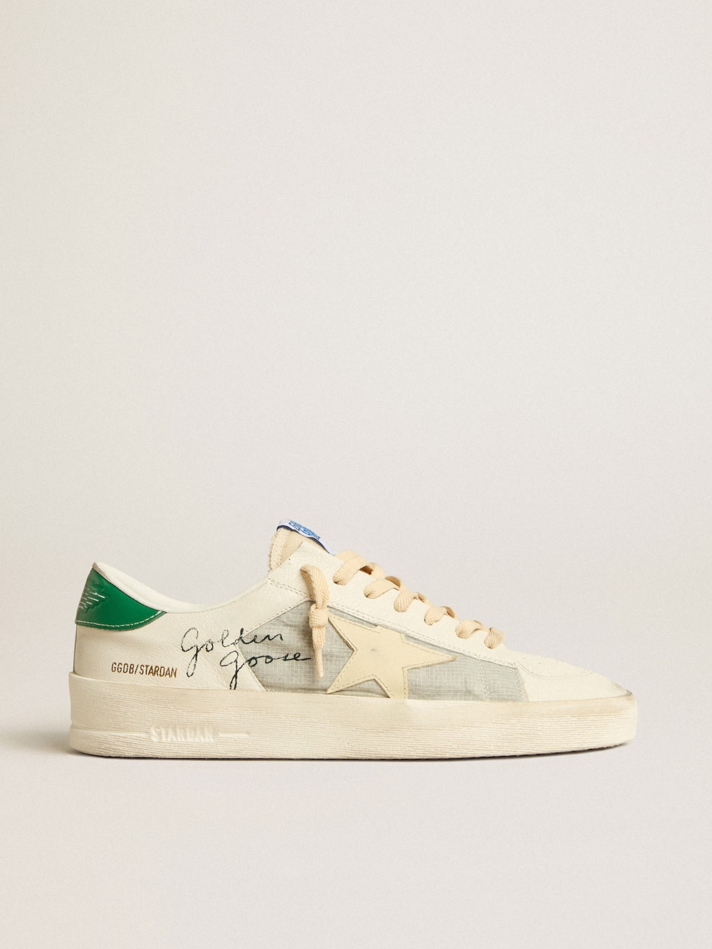 Golden Goose - Stardan in nappa leather and ripstop fabric with cream star and green heel tab in 