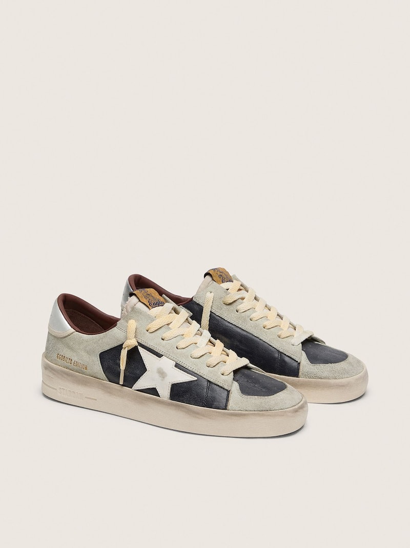 Golden Goose - Stardan en daim et en cuir avec &eacute;toile en cuir et contrefort lam&eacute; in 