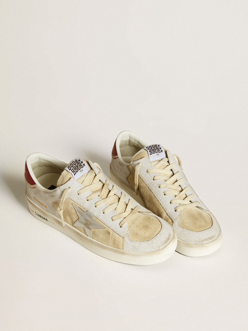 Golden Goose - Stardan pour homme en cuir nubuck et en cuir craquel&eacute; avec &eacute;toile en cuir lam&eacute; argent&eacute; in 