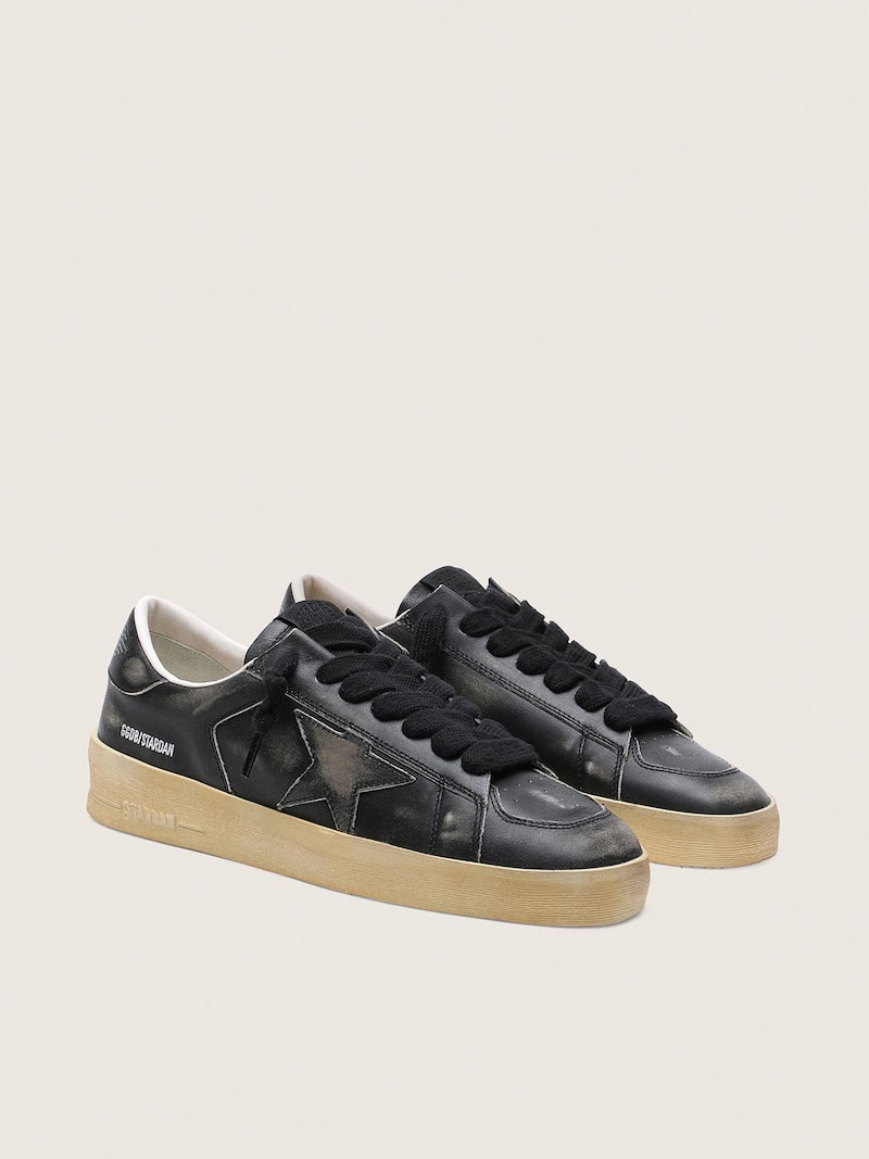 Golden Goose - Stardan pour homme en cuir noir avec &eacute;toile et contrefort en cuir noir in 