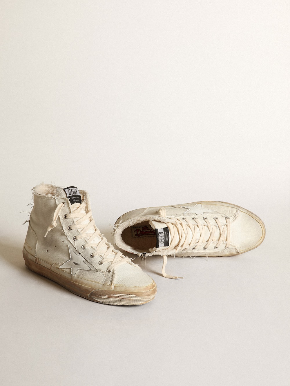 Golden Goose - Sneakers Francy en toile ivoire avec étoile en cuir blanc in 