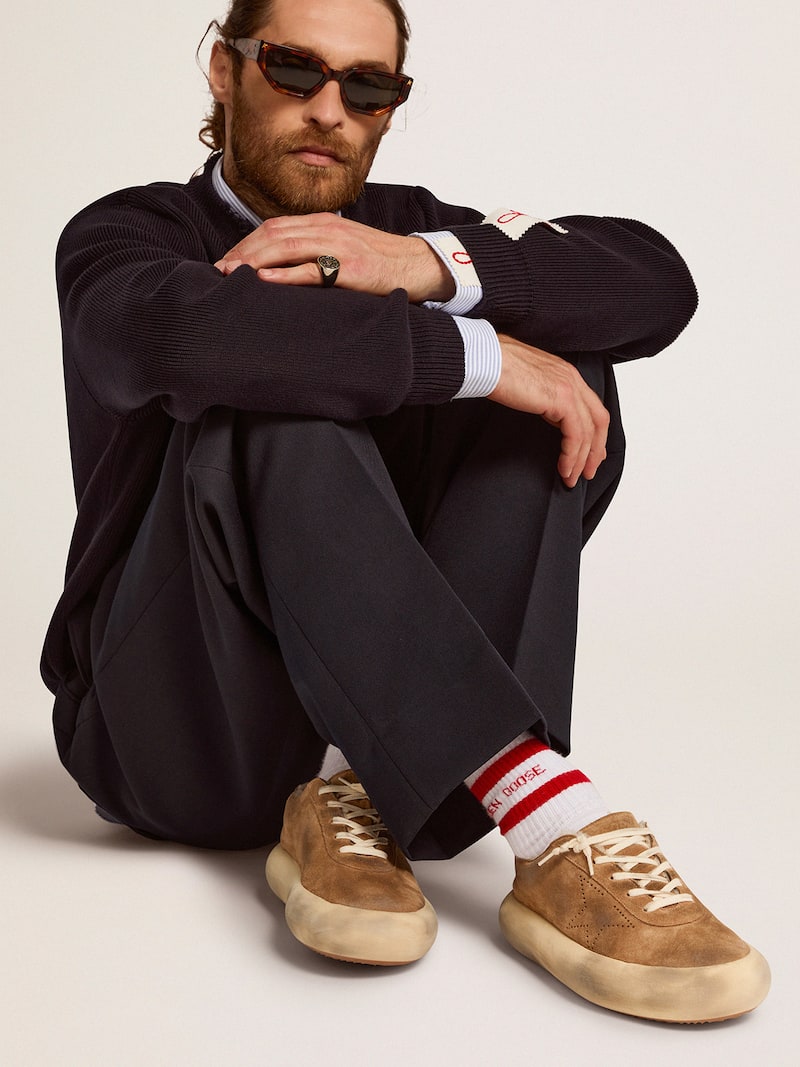 Golden Goose - Space-Star Uomo in suede tabacco e fodera in shearling in 