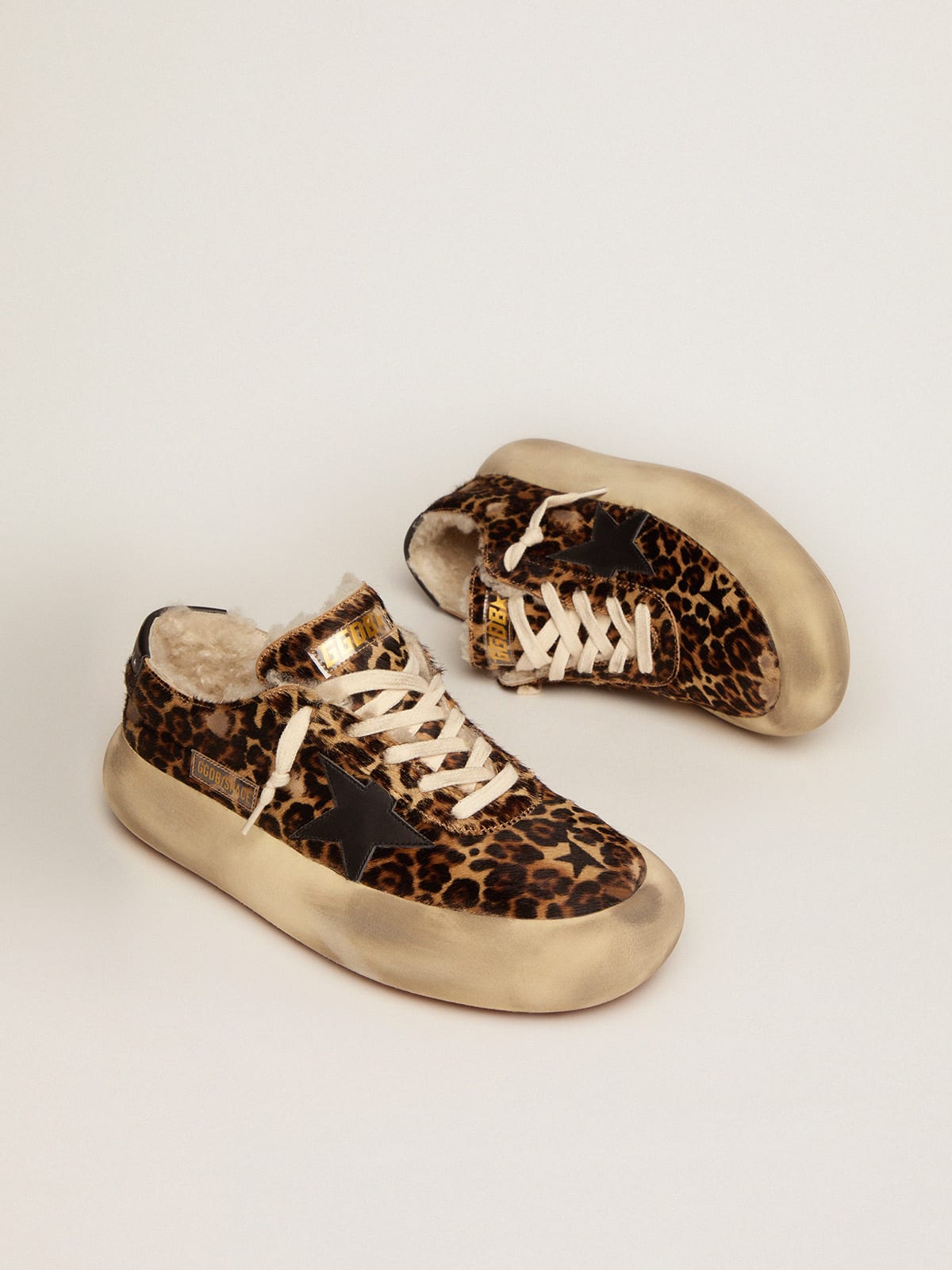 Golden Goose - Space-Star homme en cuir façon poulain animalier et doublure en shearling in 