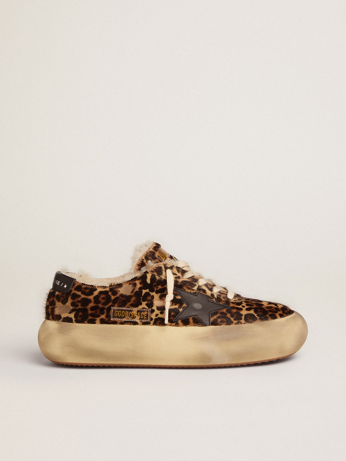 Golden Goose - Space-Star homme en cuir façon poulain animalier et doublure en shearling in 