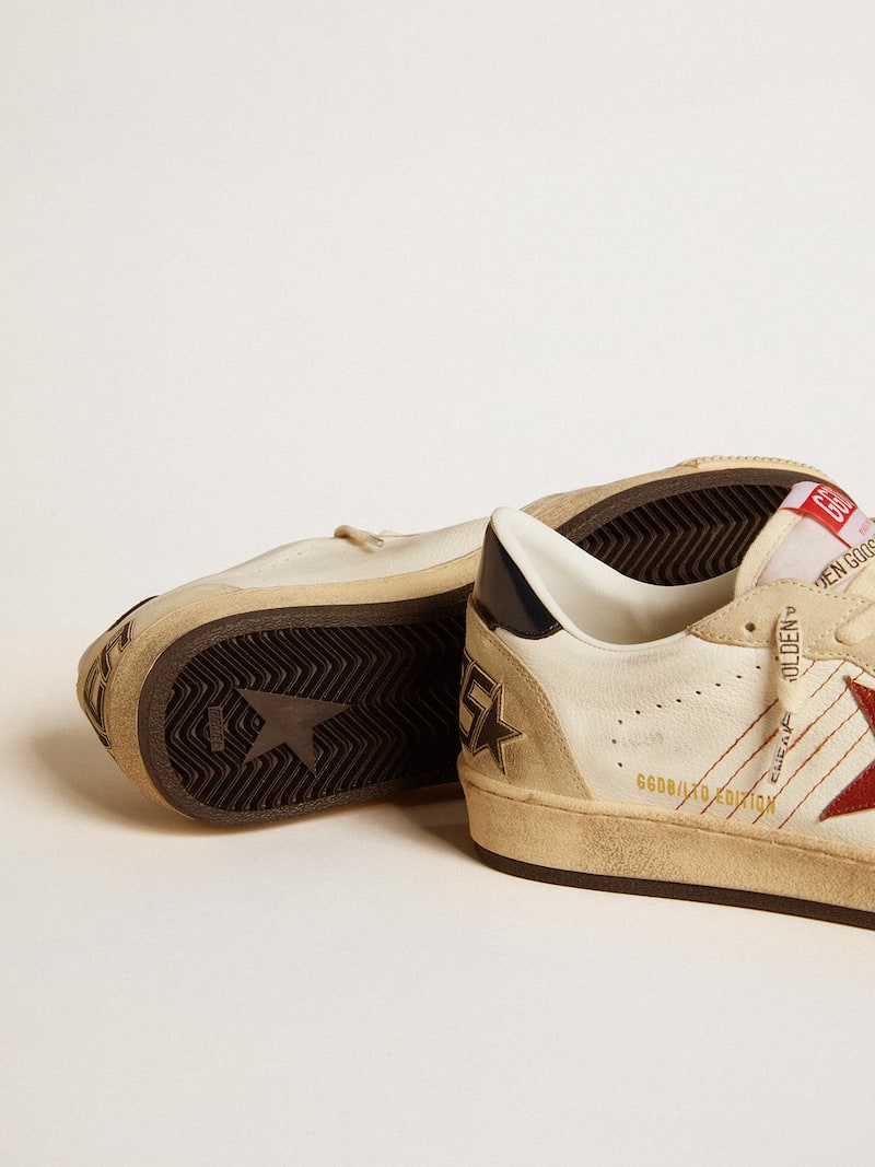 Golden Goose - Ball Star LTD pour homme en cuir nappa avec &eacute;toile en cuir rouge et contrefort en cuir in 