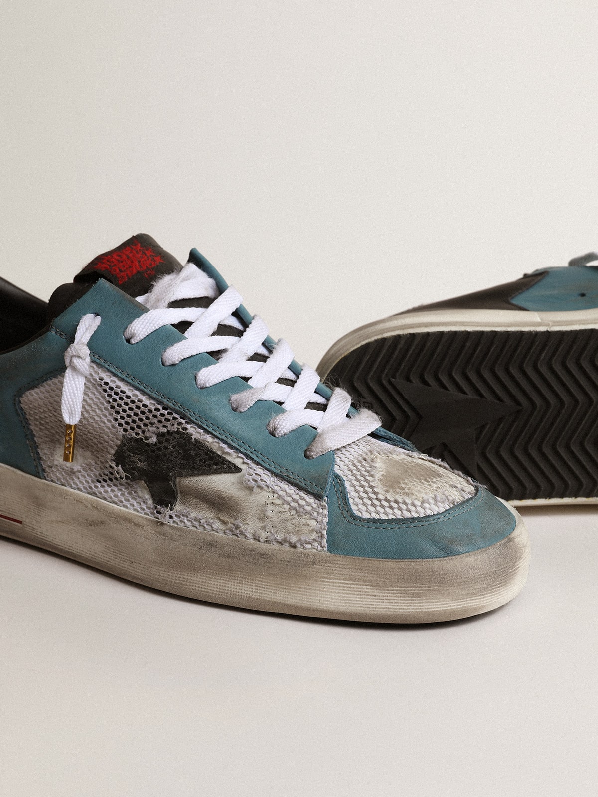 Golden Goose - Men's Stardan in distressed mesh and petrol-colored upper in 