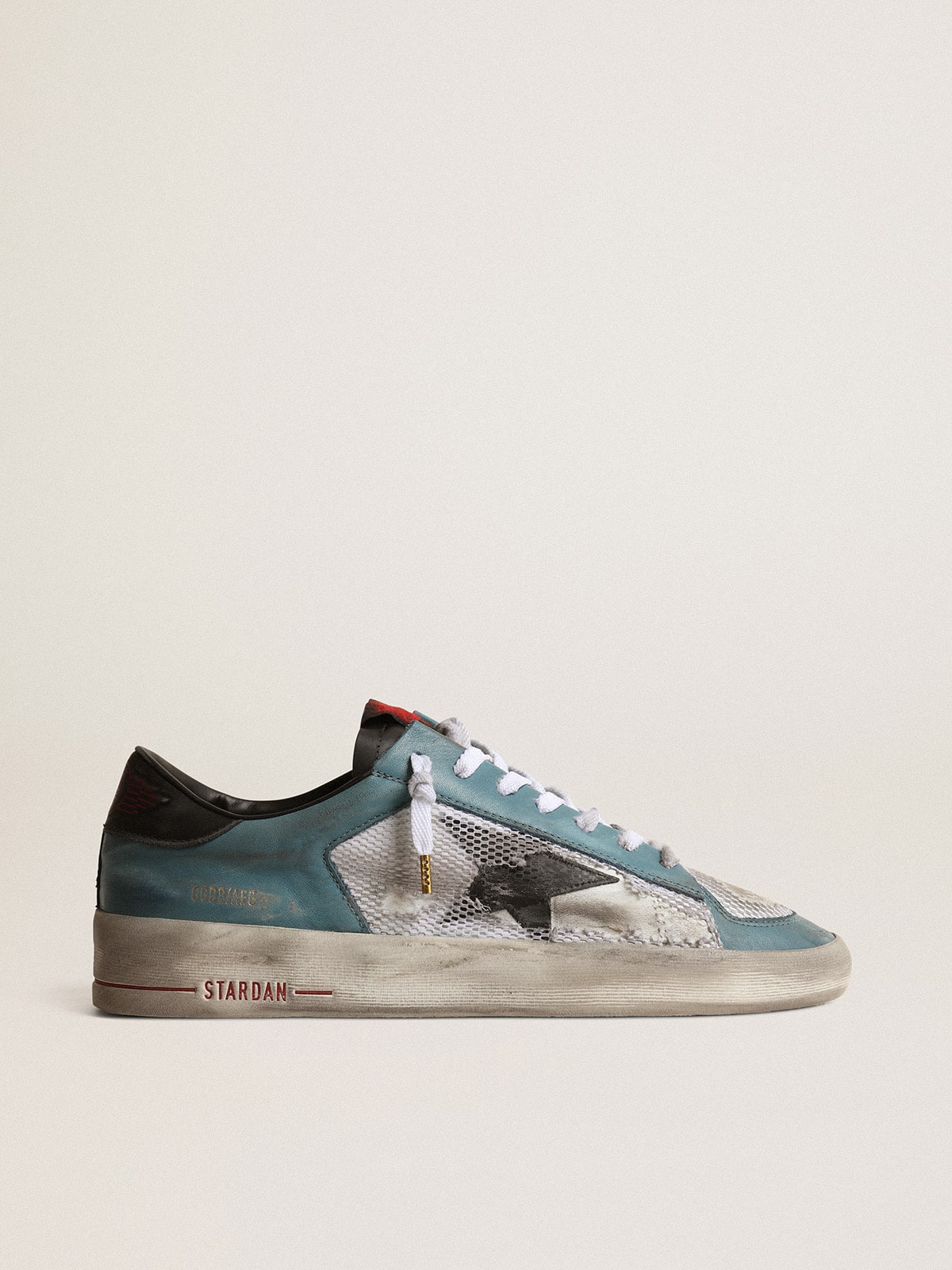 Golden Goose - Men's Stardan in distressed mesh and petrol-colored upper in 