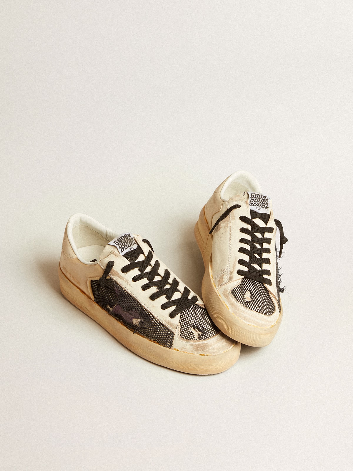 Golden Goose - Men's Stardan LAB in ecru nappa and mesh with purple leather star in 