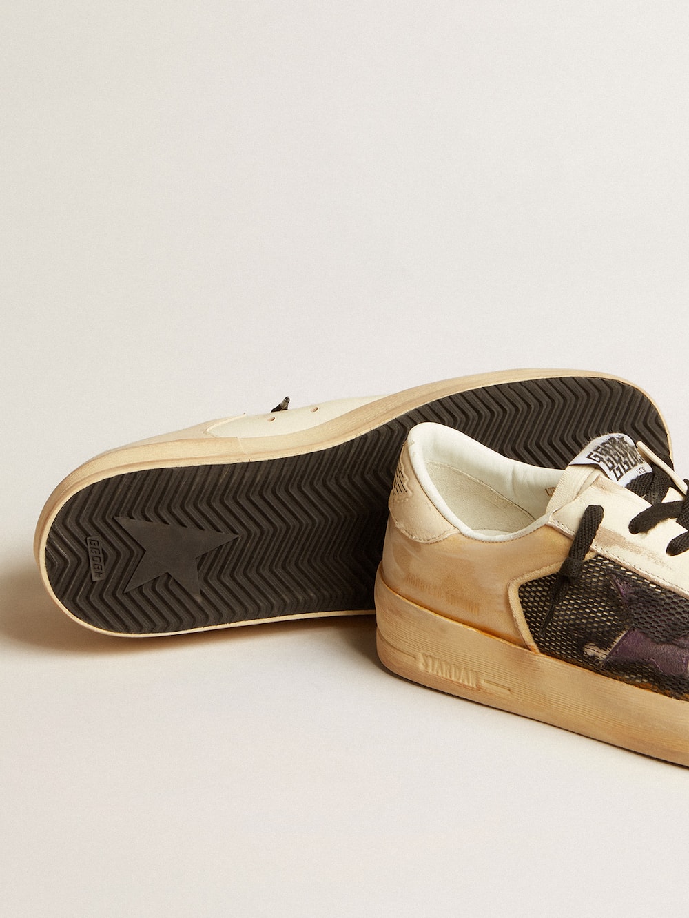 Golden Goose - Men's Stardan LAB in ecru nappa and mesh with purple leather star in 