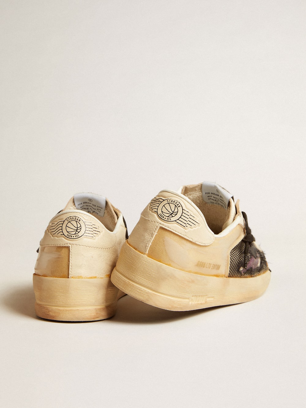 Golden Goose - Men's Stardan LAB in ecru nappa and mesh with purple leather star in 