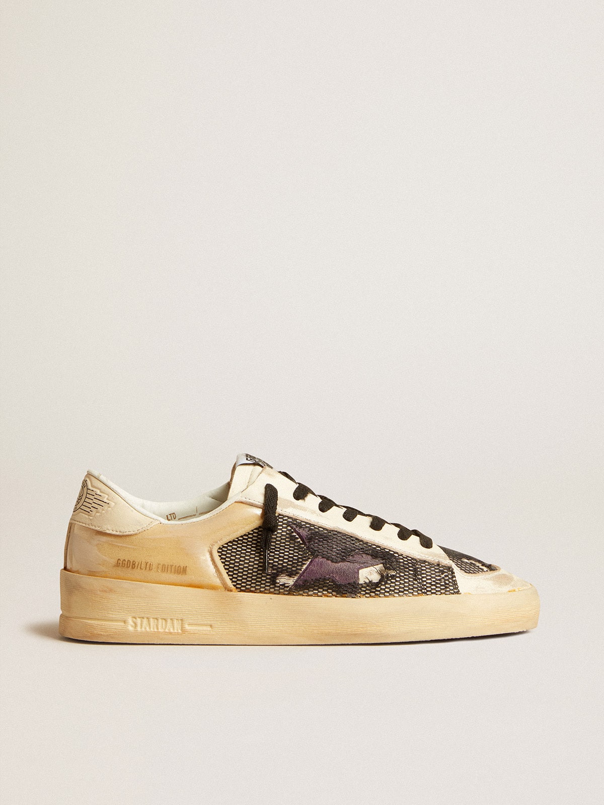 Golden Goose - Men's Stardan LAB in ecru nappa and mesh with purple leather star in 