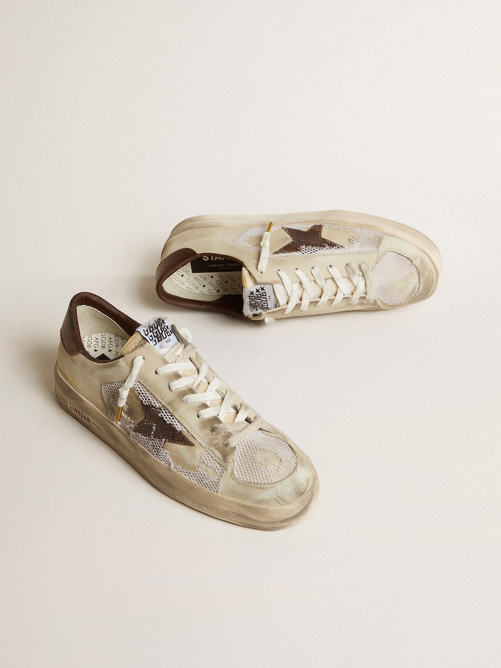 Golden Goose - Stardan in nubuck and mesh with brown lizard-print leather star in 