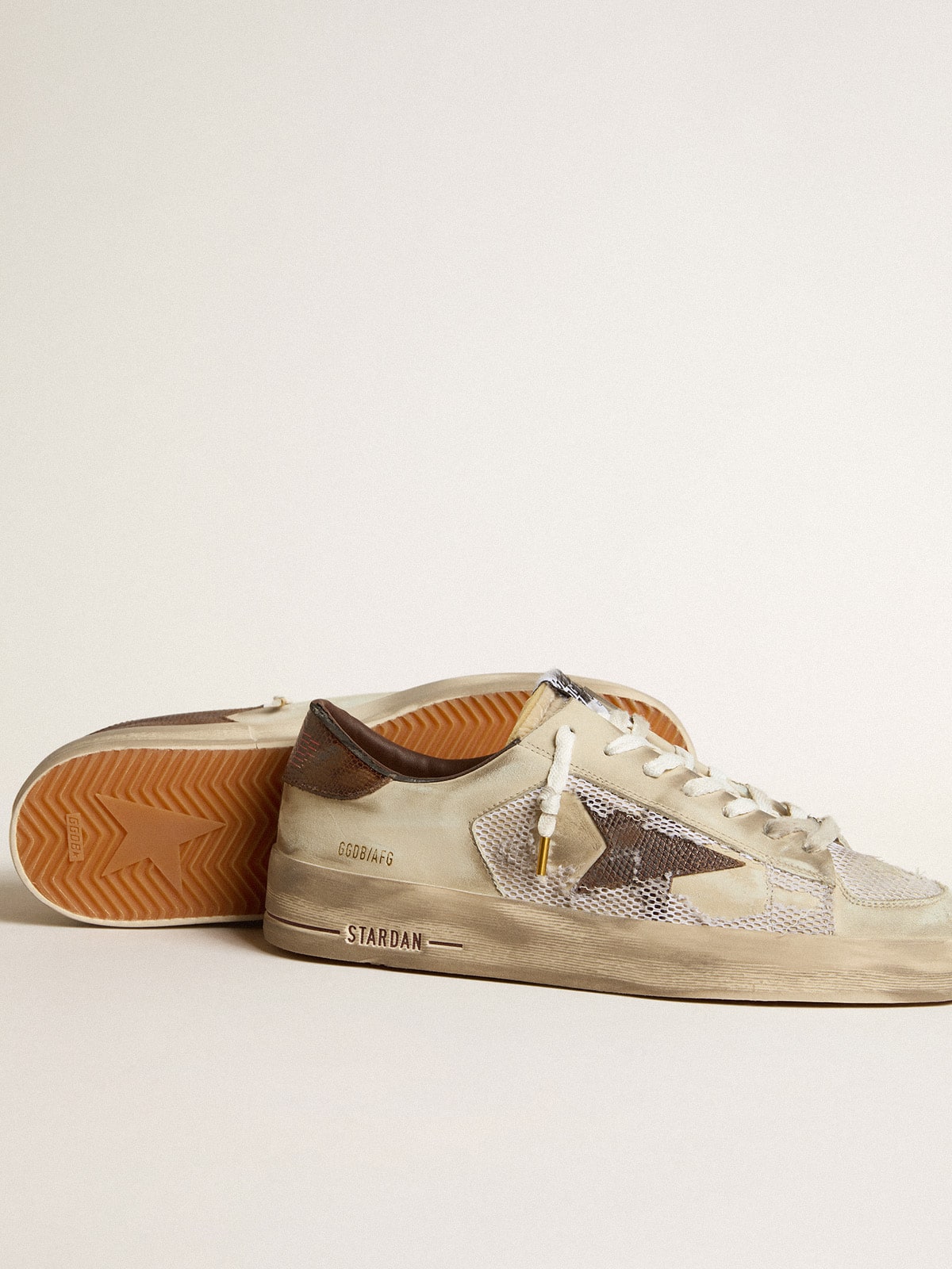 Golden Goose - Stardan in nubuck and mesh with brown lizard-print leather star in 