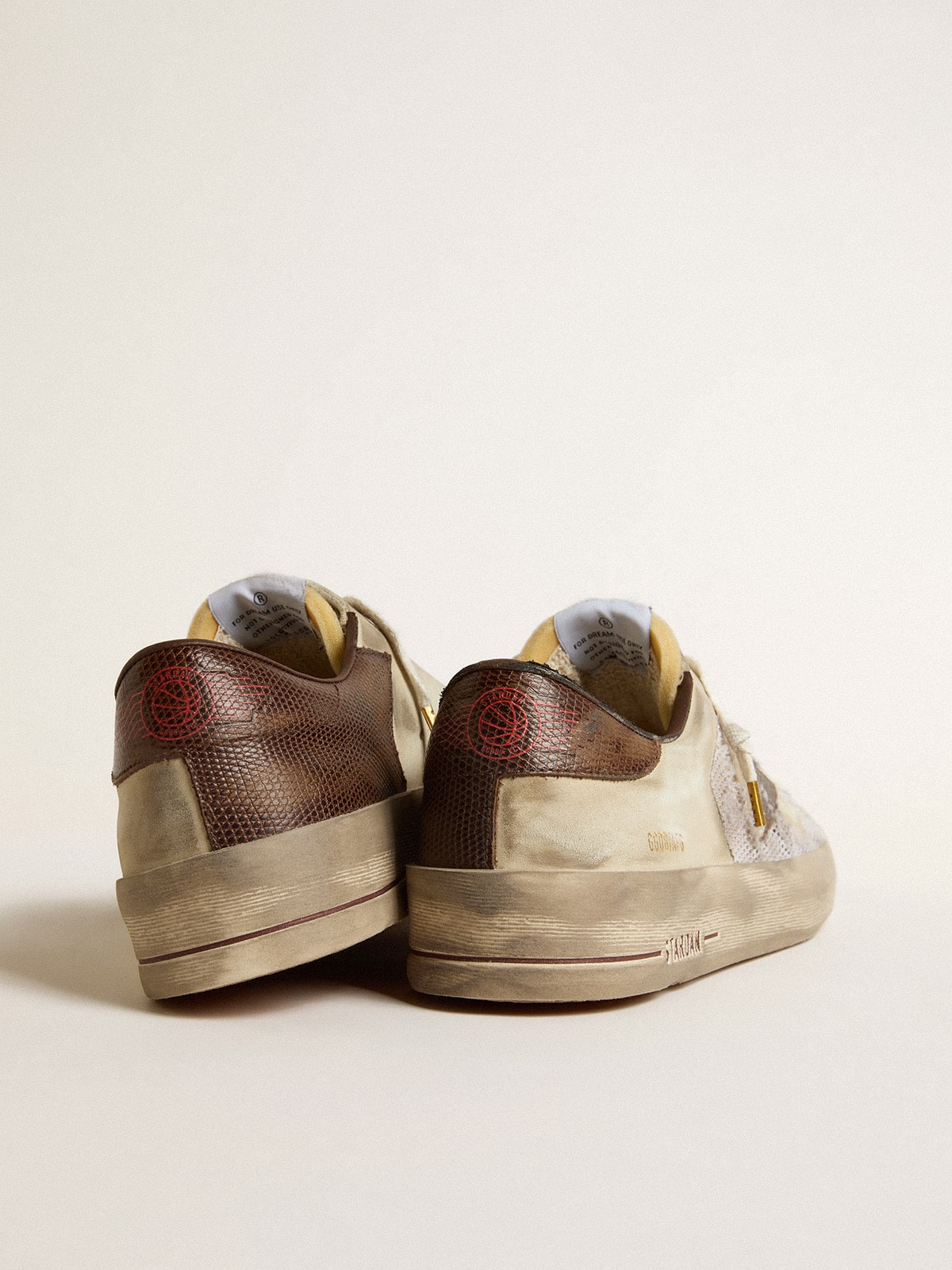 Golden Goose - Stardan in nubuck and mesh with brown lizard-print leather star in 