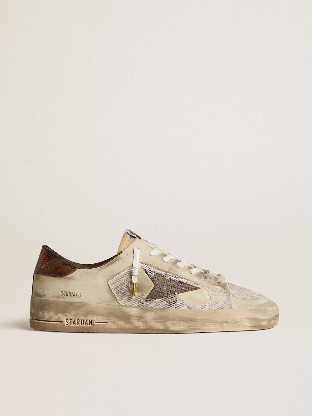 Golden Goose - Stardan in nubuck and mesh with brown lizard-print leather star in 