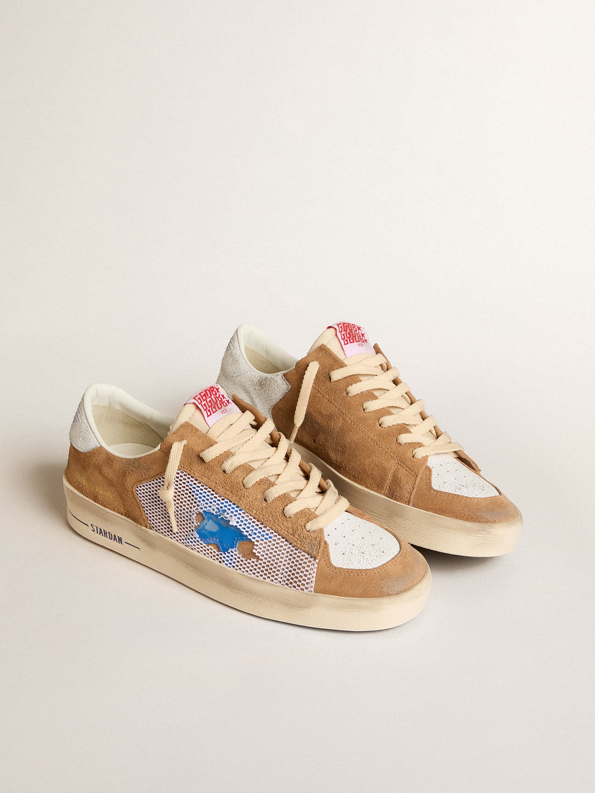 Golden Goose - Stardan LTD in tobacco suede and mesh with blue star and leather heel tab in 